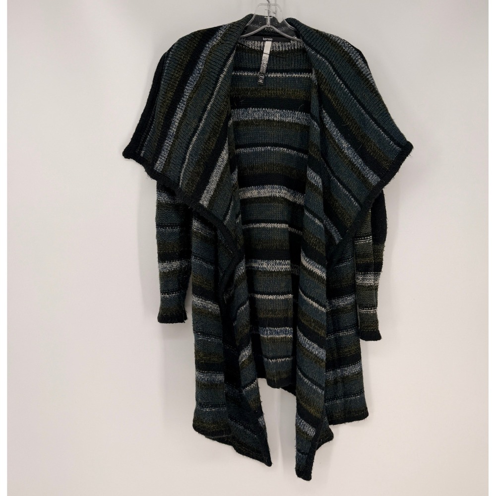 Kensie Cardigan Women XS Blue Green Striped Open Front Waterfall Boho Whimsigoth